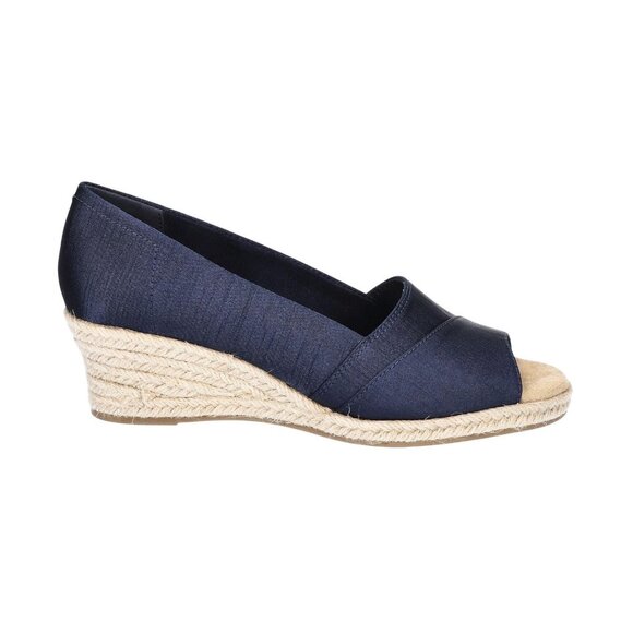 NWT Easy Street Womens Jasper Wedge Sandal JASPR Navy Thai Silk Blue 8WW - Picture 2 of 9